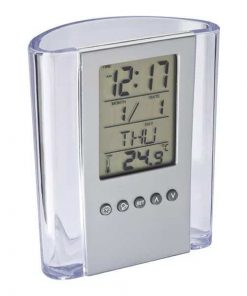 Μολυβοθήκη ακρυλική με ρολόι, ημερολόγιο και θερμόμετρο