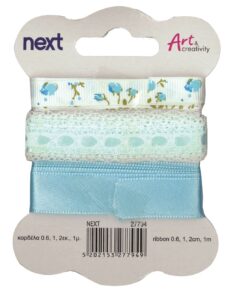 Κορδέλες γαλάζιες 3 σχέδια 0,6εκ,1εκ,2εκ. x 1 μέτρο