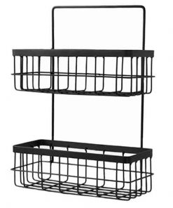 Επιτοίχιο καλάθι, μαύρο, μεταλλικό, Υ35x25x10 εκ. βάθος, 2 θέσεις