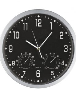 Ρολόι τοίχου θερμόμετρο-υγρόμετρο μαύρο καντράν Ø35εκ.