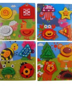 Παζλ - σφηνώματα ξύλινο 18x18εκ. κοκτέηλ 4 σχέδια