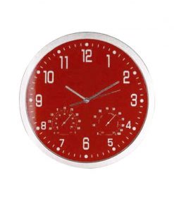 Ρολόι τοίχου θερμόμετρο-υγρόμετρο κόκκινο καντράν Ø35εκ.