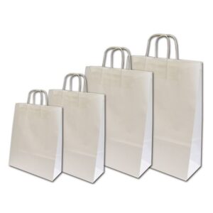 Next χάρτινη τσάντα λευκή με στριφτό χερούλι Υ41x32x12εκ. Δυνατότητα εκτύπωσης