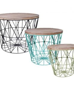 Σετ 3 τραπέζια ξύλινα με σιδερένια βάση Υ47x59.5εκ. - Y42x50εκ. - Υ37,5x40εκ.