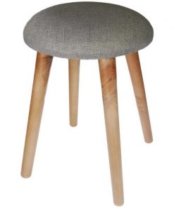 Σκαμπό υφασμάτινο Nextdeco γκρι με ξύλινα πόδια Υ37x35Ø εκ.
