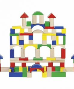 Goki τουβλάκια ξύλινα χρωματιστά 100 τεμάχια σε κουβαδάκι μεταφοράς.