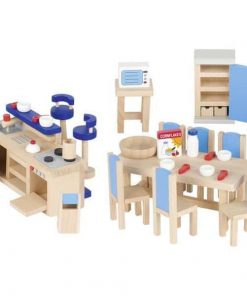 Goki σετ κουζίνας ξύλινο μπλε 30 τεμαχίων για κουκλόσπιτο.