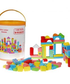 Τουβλάκια ξύλινα χρωματιστά 100τεμ. σε στρόγγυλο κουτί δώρου