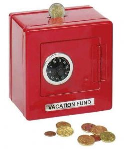 Κουμπαράς μεταλλικός κόκκινος με συνδυασμό Υ13,5x13,5x9,7εκ.