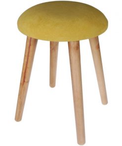 Σκαμπό υφασμάτινο Nextdeco κίτρινο με ξύλινα πόδια Υ37x35Ø εκ.