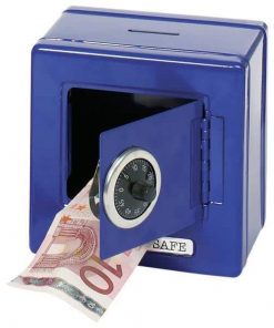 Κουμπαράς μεταλλικός μπλε με συνδυασμό Υ13,5x13,5x9,7εκ.