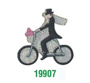 Αυτοκόλλητα υφασμάτινα "Νεόνυμφοι σε ποδήλατο" 4x4εκ.