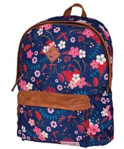 Marshmallow τσάντα πλάτης μπλε λουλούδια με 2 θήκες 41x32x14εκ.