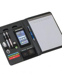 Portfolio A4 με μπλοκ και θήκες για στυλό, κινητό και κάρτες συνθετικού δέρματος μαύρο 24,5x33x1,8εκ