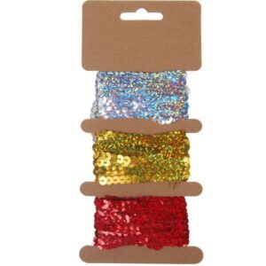 Κορδέλα παγιέτα 6χιλ. x2μ. κοκτέηλ 3 χρώματα