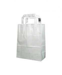 Next χάρτινη τσάντα άσπρη με πλακέ χερούλι Υ22x18x9εκ. Δυνατότητα εκτύπωσης