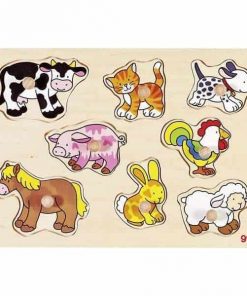 Goki παζλ - σφηνώματα  ξύλινο "Ζώα της φάρμας" 30x21εκ. 8 τεμαχίων