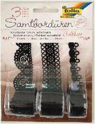 Δαντέλα βελούδινη μαύρη 3 διαφ.σχέδια, 1 μέτρο/ρολλό  σε blister