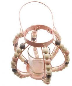 Διακοσμητικό κηροπήγιο ξύλινο ροζ 15x15x12εκ.