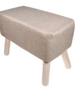 Σκαμπό υφασμάτινο Nextdeco μπεζ με ξύλινα πόδια Υ37x35Ø εκ.