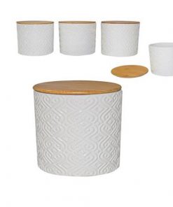 Βαζάκι κεραμικό με καπάκι μπαμπού Υ11x11εκ.