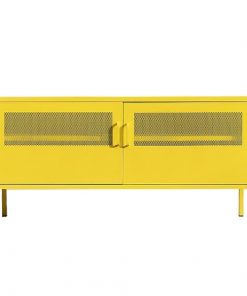 Έπιπλο τηλεόρασης μεταλλικό Nextdeco με ανοιγόμενες πόρτες κίτρινο Υ60x118x40εκ.