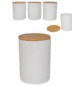 Βαζάκι κεραμικό με καπάκι μπαμπού Υ15,5x11εκ.