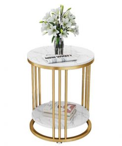 Τραπέζι - κομοδίνο μεταλ. στρογγυλό Υ55εκ. x Ø50 εκ. 2 επιπέδων χρυσό