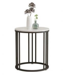 Τραπέζι - κομοδίνο μεταλ. στρογγυλό μαύρο Υ55εκ. Ø50 εκ.  με μαρμάρινη επιφάνεια