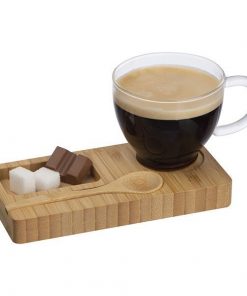 Φλιτζάνι γυάλινο, με δίσκο από bamboo και κουταλάκι 16,4x8,1x8,4εκ.