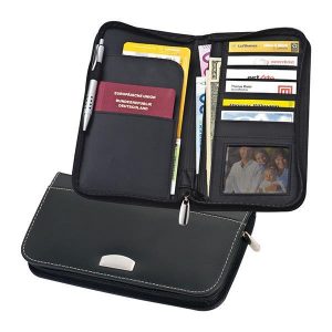 Ταξιδιωτικό πορτοφόλι από δέρμα, μαύρο, 13x24,5x2,8 εκ.