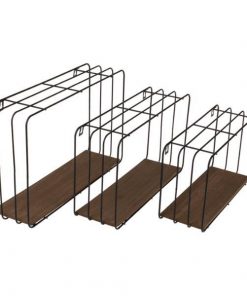 Σετ 3 επιτοίχια ράφια μεταλλικά με ξύλινη βάση, μαύρο 40x10xΥ24εκ., 34x10xΥ20εκ., 30x10xΥ17εκ.