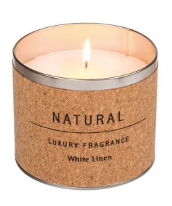 Λευκό αρωματικό κερί «λευκό λινό» σε βαζάκι με φελλό, Ø12xΥ10εκ.