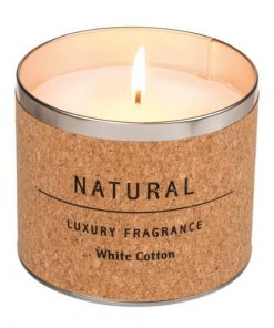 Λευκό αρωματικό κερί «λευκό βαμβάκι» σε βαζάκι με φελλό,  Ø12xΥ10εκ.