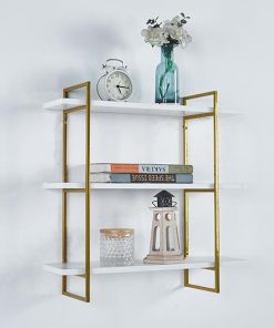 Ραφιέρα επιτοίχια με 3 ράφια χρυσή 60x18xY60εκ.