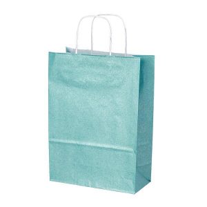 Next χάρτινη τσάντα glitter πράσινη με στριφτό χερούλι Υ41x32x12εκ. Δυνατότητα εκτύπωσης