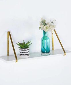 Ράφι επιτοίχιο με χρυσές μεταλλικές γωνίες και επιφάνεια μελαμίνης 70x21xY18εκ.