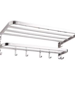 Επιτοίχια κρεμάστρα με ράφι, πετσετοθήκη - 9 γάντζους inox Υ18,6x80x23εκ.