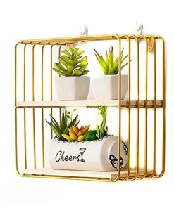 Ράφι επιτοίχιο minimal τετράγωνο με χρυσό σκελετό Υ25x25x12εκ.