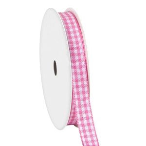 Κορδέλα καρώ με ούγια ροζ 6mm ρολό 45μ.