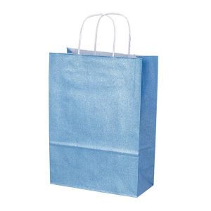 Next χάρτινη τσάντα glitter γαλάζια με στριφτό χερούλι Υ22x18x8εκ. Δυνατότητα εκτύπωσης