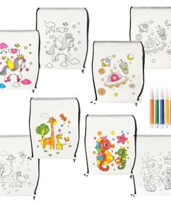 Τσάντα πλάτης λευκή για ζωγραφική με 6 μαρκαδόρους Υ34,5x28x0,3εκ.