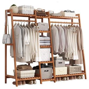 Κρεμάστρα ράγα οργάνωσης ρούχων Nextdeco ξύλινη μπαμπού Υ140x160x40εκ.