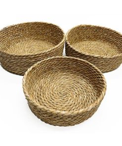 Σετ 3 καλάθια flat ψάθινα Ø30xY11εκ., Ø28xY9εκ., Ø25xY8εκ.