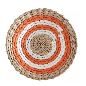 Δίσκος Boho διακοσμητικός ψάθινος φυσικό/λευκό/πράσινο Ø30εκ.