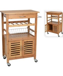 Τρόλεϊ κουζίνας από bamboo με ντουλάπι 60x36x88εκ.