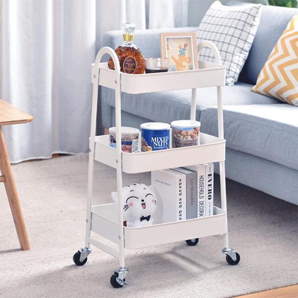 Τρόλεϊ-καλάθι με 3 θήκες αποθήκευσης λευκό Υ77x41x33εκ. - Image 3