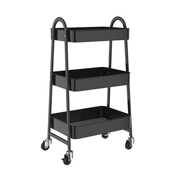 Τρόλεϊ- καλάθι με 3 θήκες αποθήκευσης μαύρο Υ77x41x33εκ. - Image 2