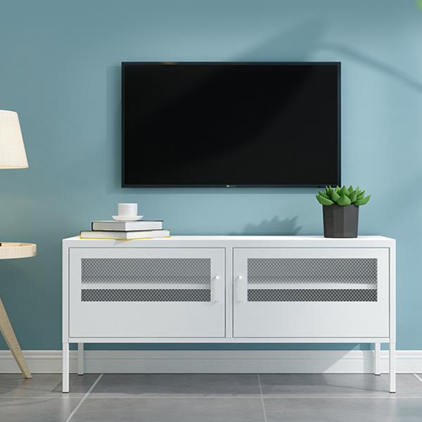 Έπιπλο τηλεόρασης μεταλλικό Nextdeco με ανοιγόμενες πόρτες λευκό Υ60x118x40εκ. - Image 3