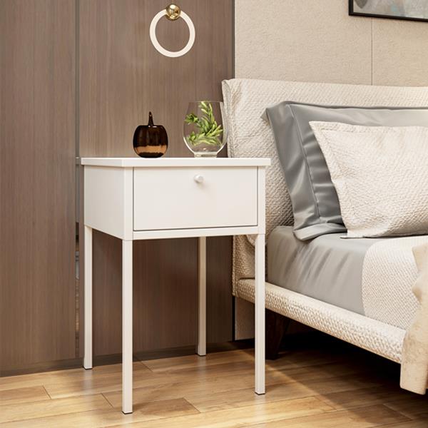 Τραπεζάκι κομοδίνο Nextdeco μεταλλικό με συρτάρι λευκό Υ60x40x40εκ. - Image 2